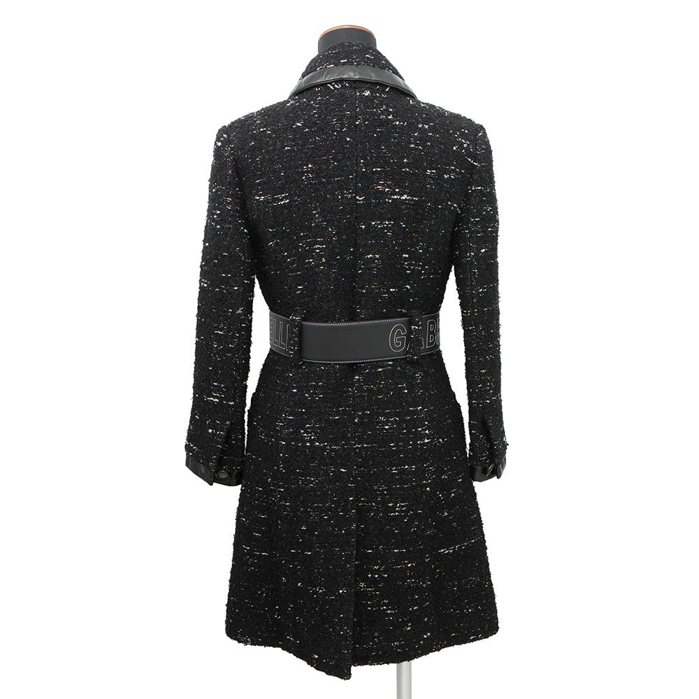CHANEL Tweed Coat Size 38 BlackP57222 Acryl35% Polyester23% Nylon20% Cotton11% Wool 8% Rayon3% Leather