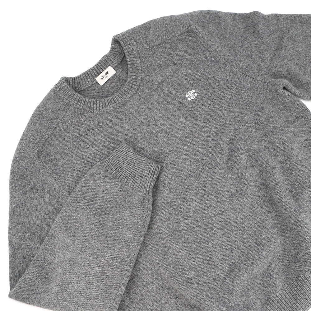 CELINE Triomphe Knit Sweater Size XL Gray/Off-white2AC85048T Wool 90% Cashmere10%