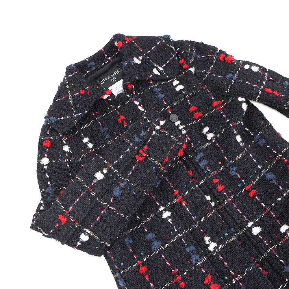CHANEL Tweed Soutien Collar Coat Size 36 Navy/MulticolorP42157 Wool 36% Cotton31% Acryl26% Nylon7%