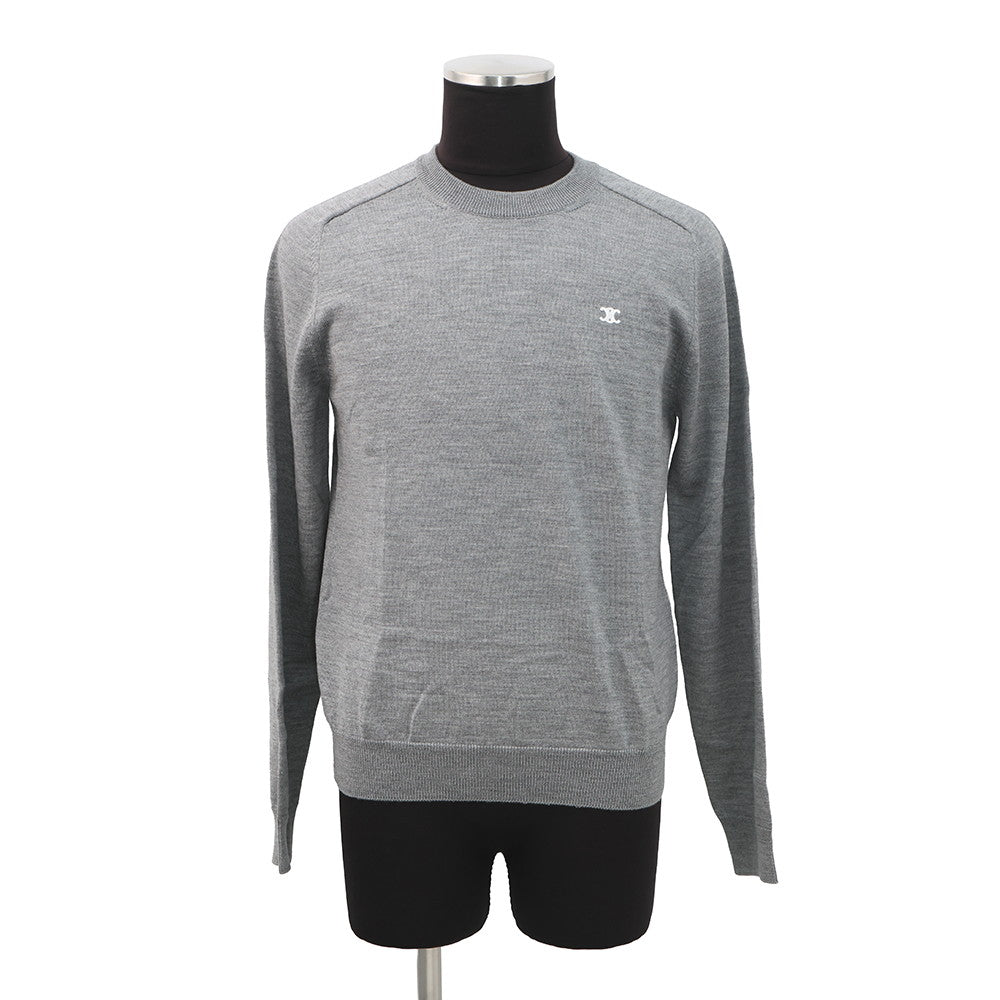 CELINE Triomphe crew neck sweater Size XS Medium Gray2AH80322U.09GM Wool 100%