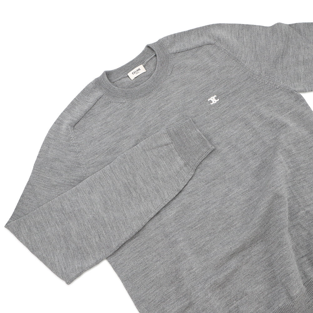 CELINE Triomphe crew neck sweater Size XS Medium Gray2AH80322U.09GM Wool 100%