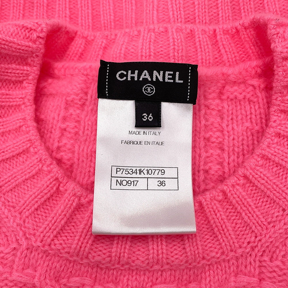 CHANEL Knit Top Sweater with CC Logo Size 36 PinkP75341 Wool 50% Cashmere50%