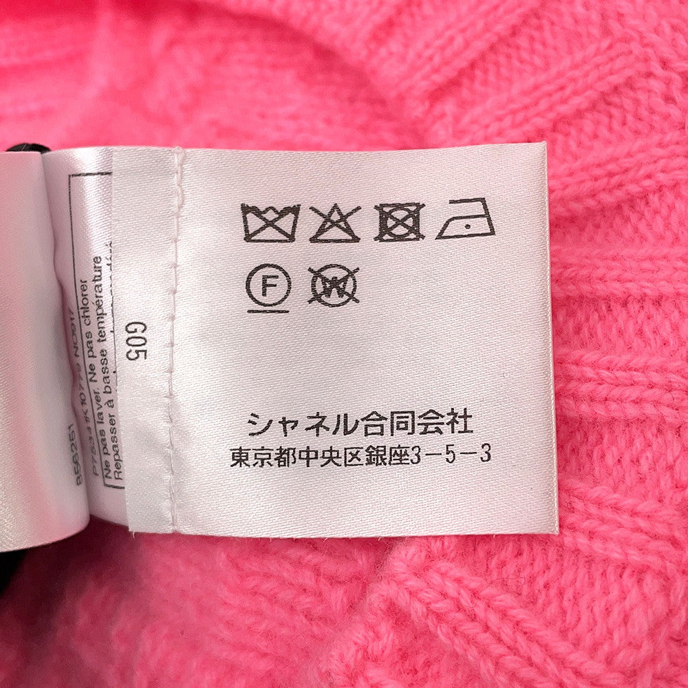CHANEL Knit Top Sweater with CC Logo Size 36 PinkP75341 Wool 50% Cashmere50%