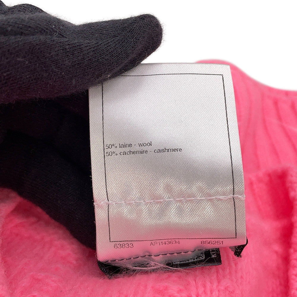 CHANEL Knit Top Sweater with CC Logo Size 36 PinkP75341 Wool 50% Cashmere50%