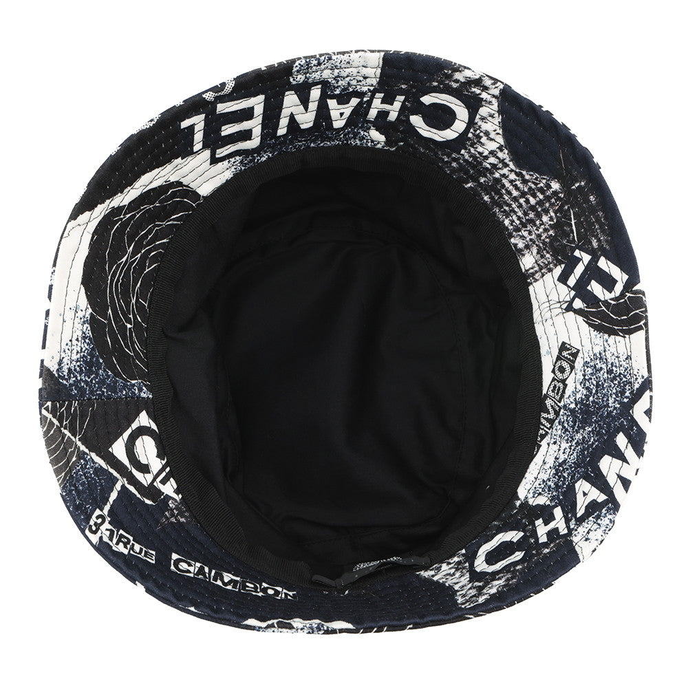 CHANEL Camellia bucket hat Size M Black/White Cotton 100%