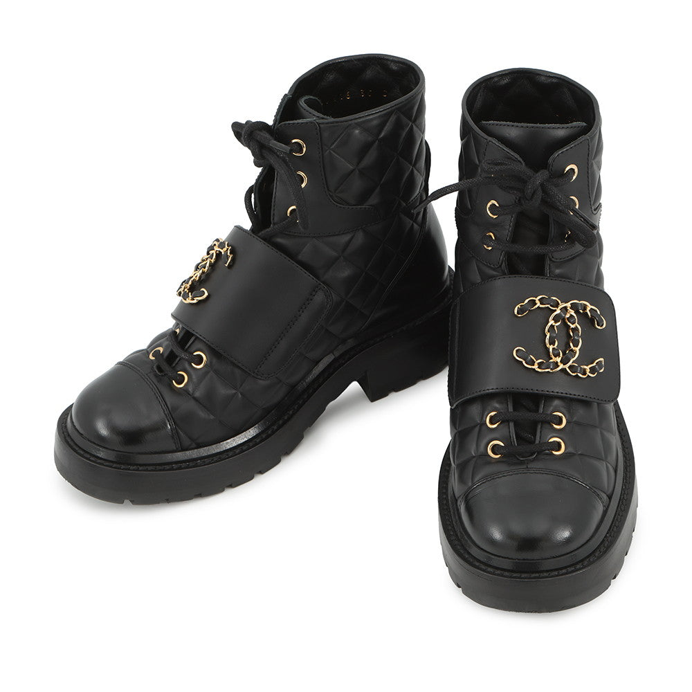 CHANEL CC Logo Short Boots BlackG39516 Leather Size 35