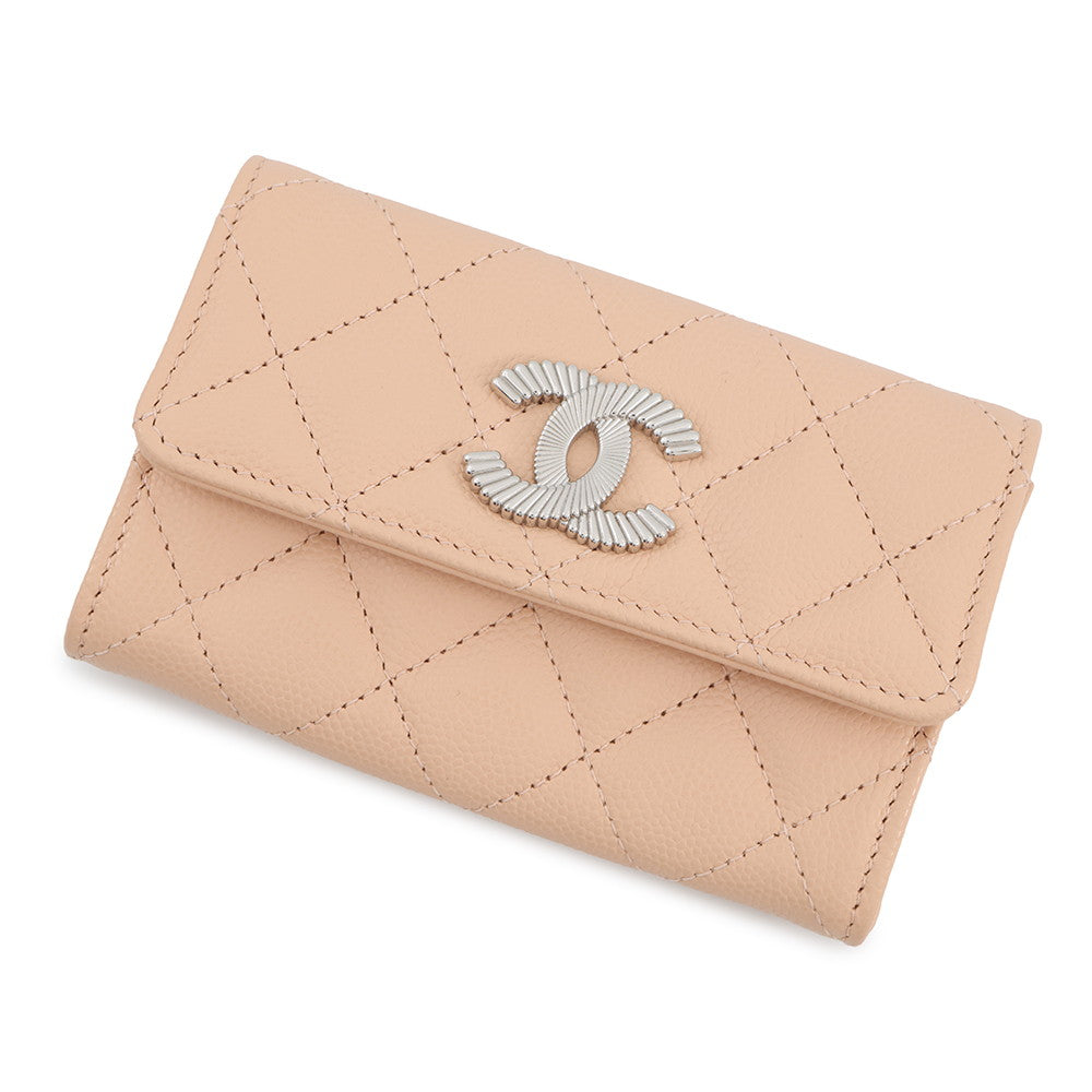 CHANEL Matelasse CC Logo Card Case BeigeAP4333 Caviar Leather