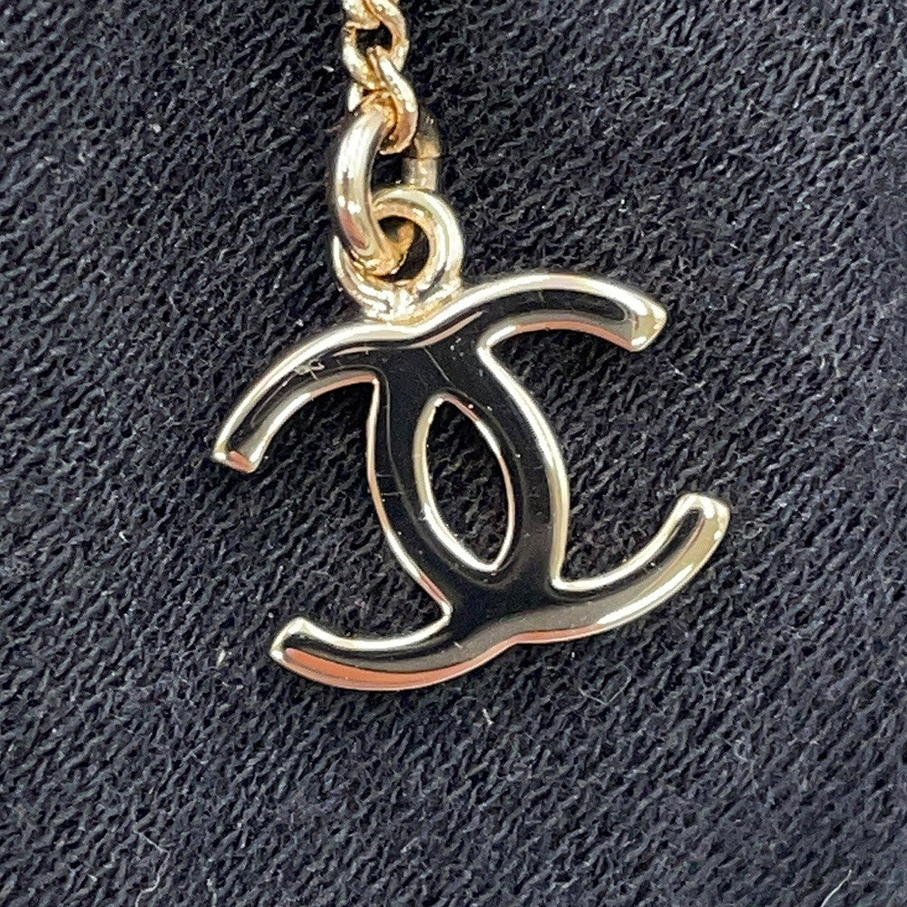 CHANEL CC Logo Bambi Motif Long Necklace Gold Plated Rhinestone Faux Pearl