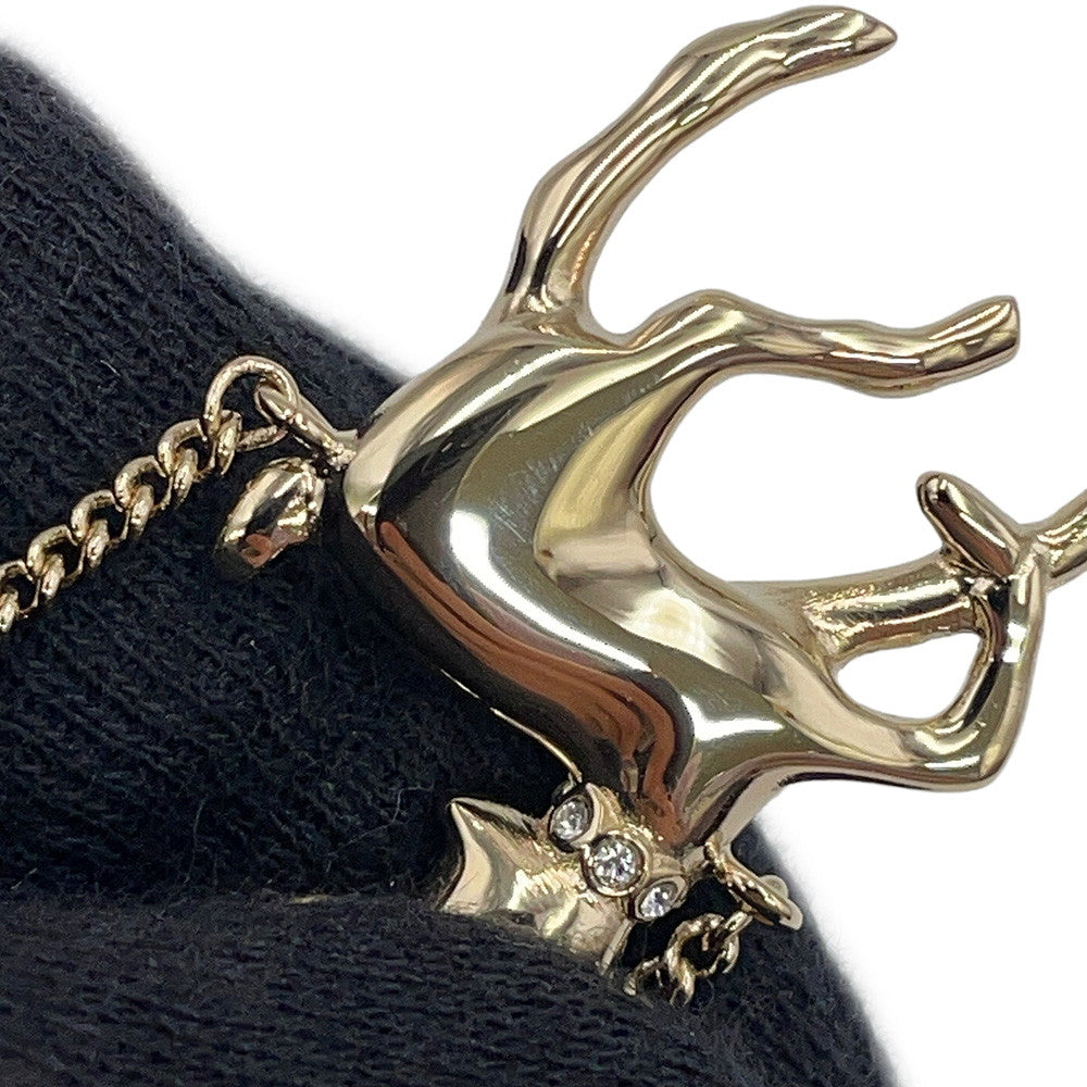 CHANEL CC Logo Bambi Motif Long Necklace Gold Plated Rhinestone Faux Pearl