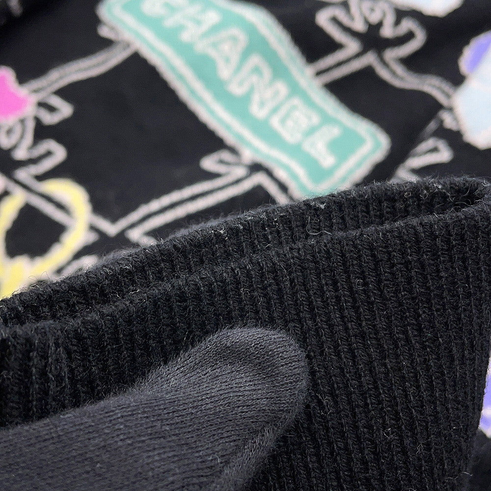 CHANEL Logo sweateater Size 36 Black/MulticolorP72298 Cashmere99% Elastine1%