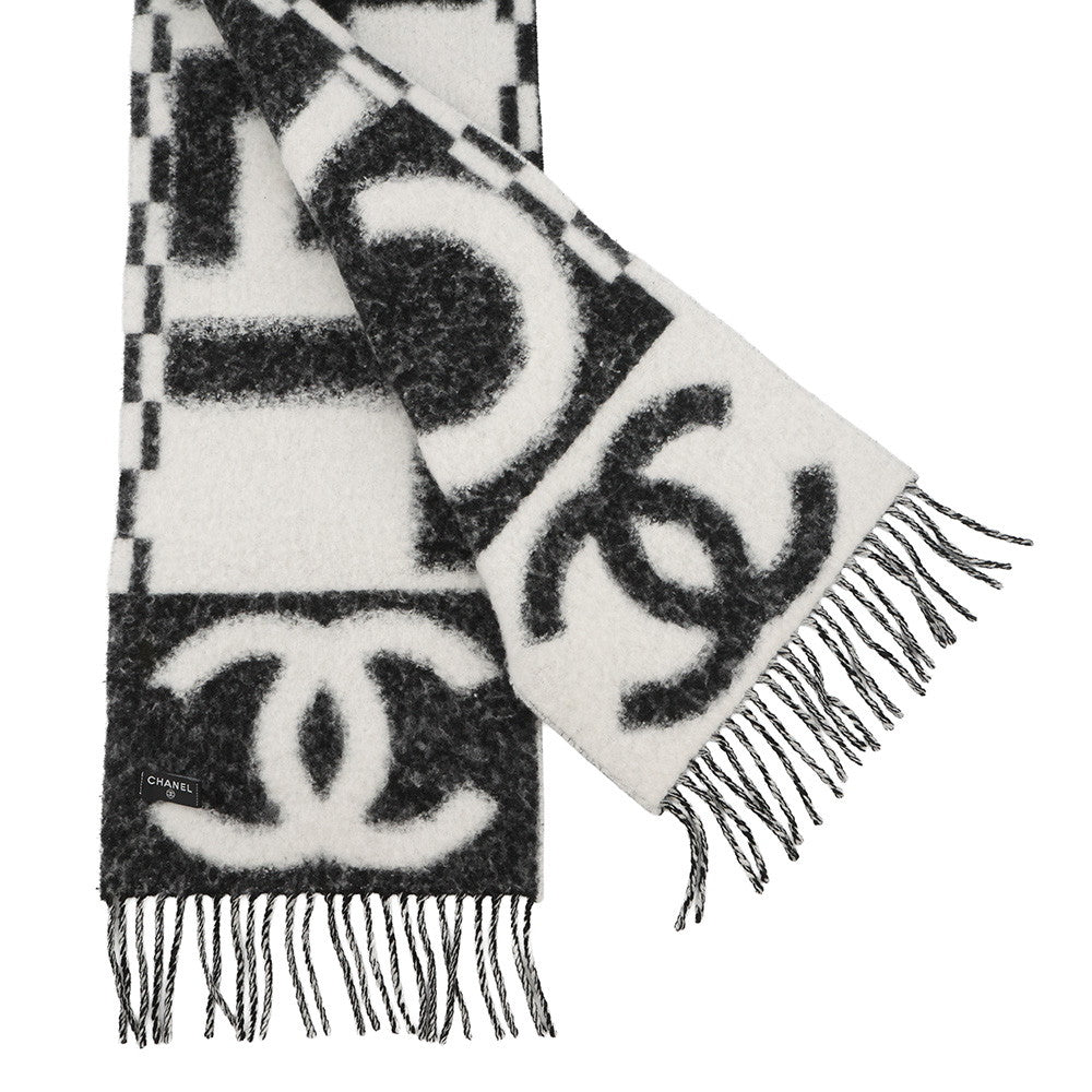 CHANEL Logo scarf White/BlackAAA478 Cashmere93% Silk7%