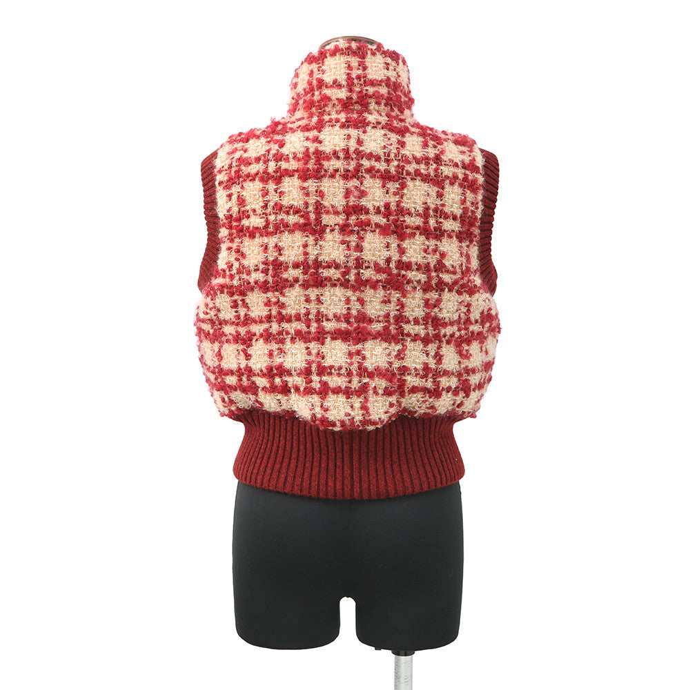 CHANEL Tweed CC Logo Down Vest Size 34 Red/BeigeP77367 Mohair43% Wool41% Polyester9% Nylon5% Linen2%