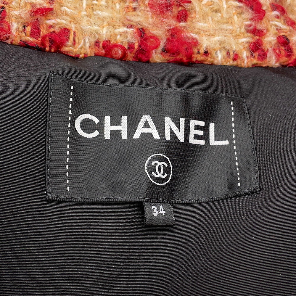 CHANEL Tweed CC Logo Down Vest Size 34 Red/BeigeP77367 Mohair43% Wool41% Polyester9% Nylon5% Linen2%
