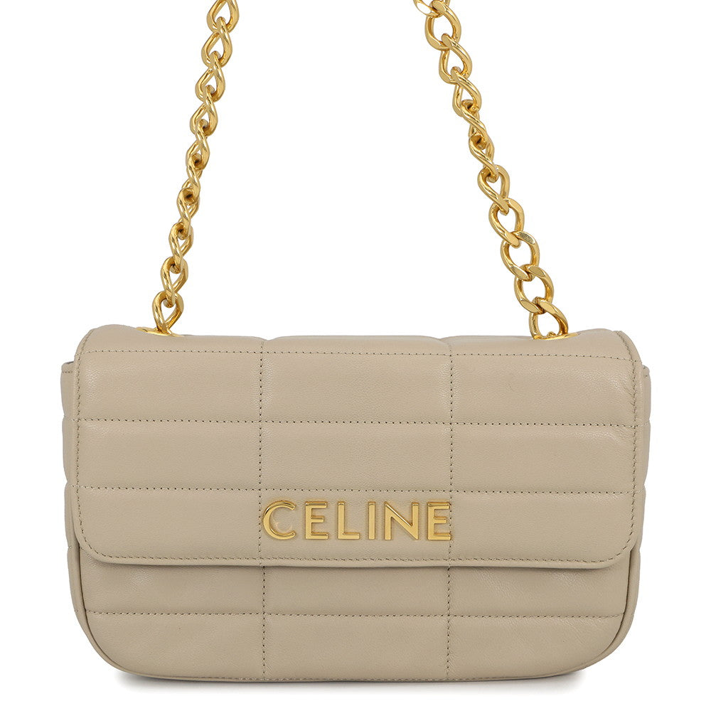 CELINE Matelasse Mono Chrome Chainshoulder Bag Beige111273EPZ Leather