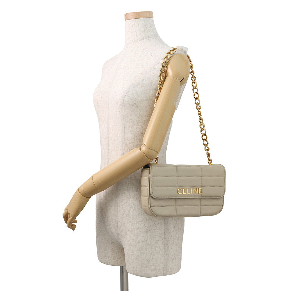 CELINE Matelasse Mono Chrome Chainshoulder Bag Beige111273EPZ Leather