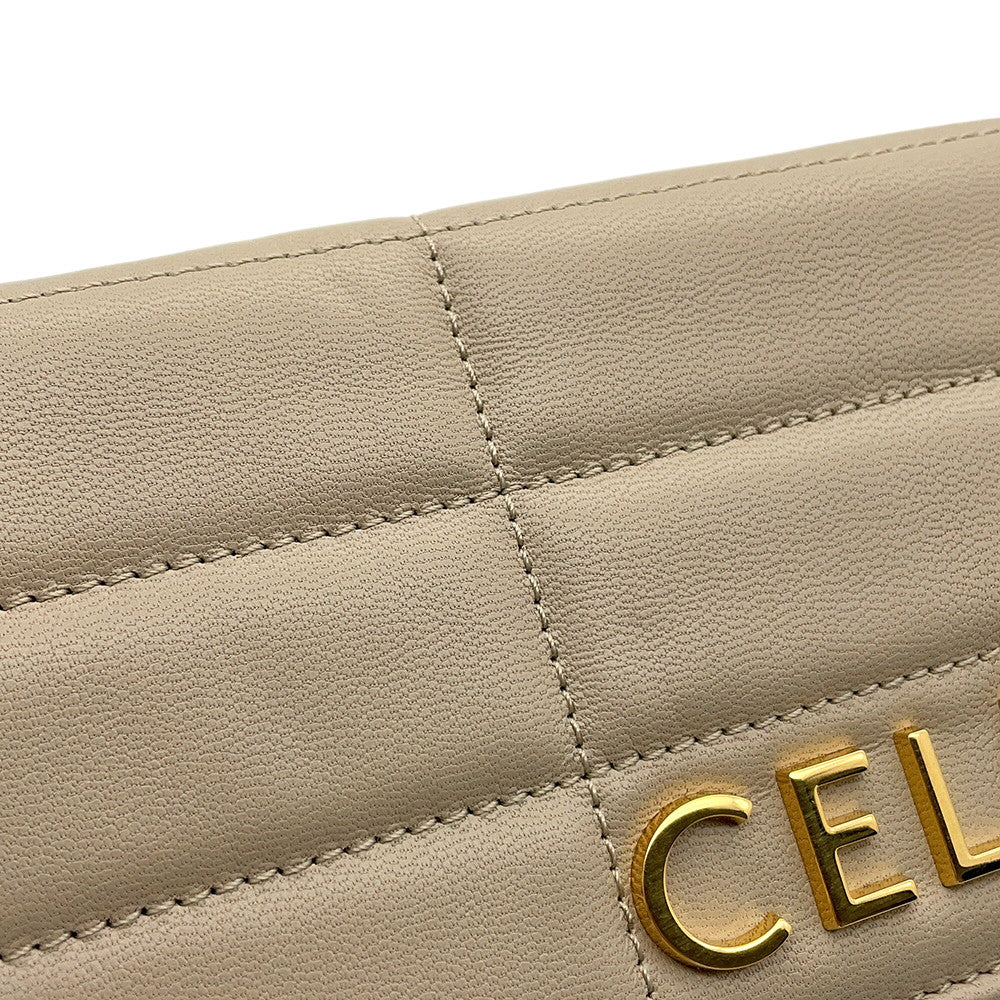 CELINE Matelasse Mono Chrome Chainshoulder Bag Beige111273EPZ Leather