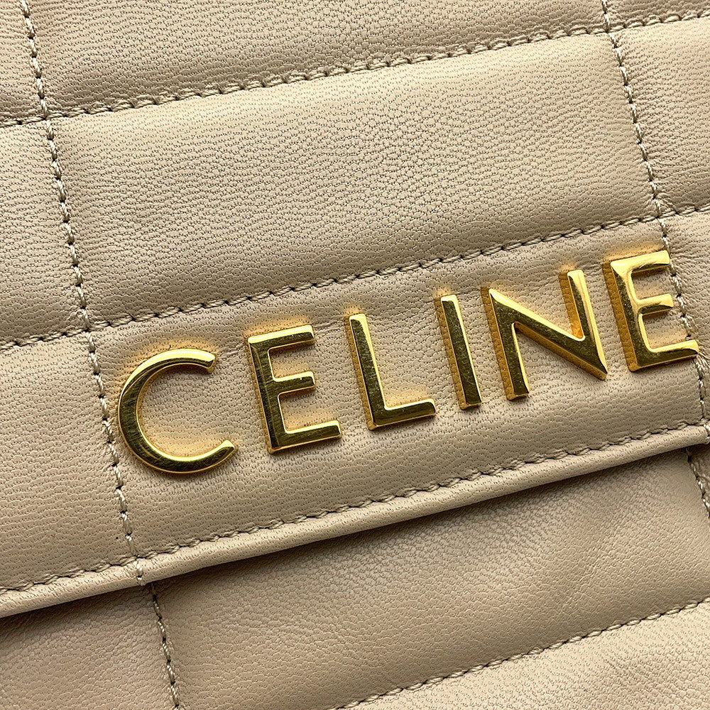 CELINE Matelasse Mono Chrome Chainshoulder Bag Beige111273EPZ Leather
