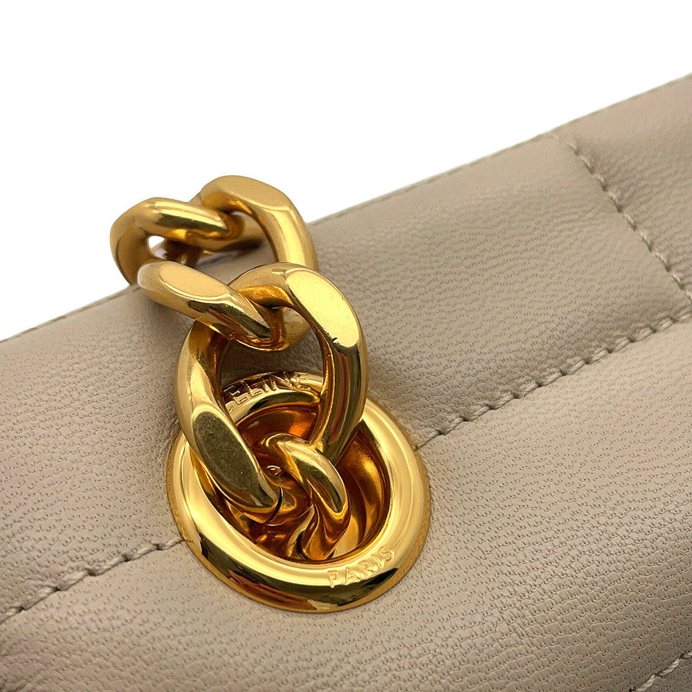 CELINE Matelasse Mono Chrome Chainshoulder Bag Beige111273EPZ Leather