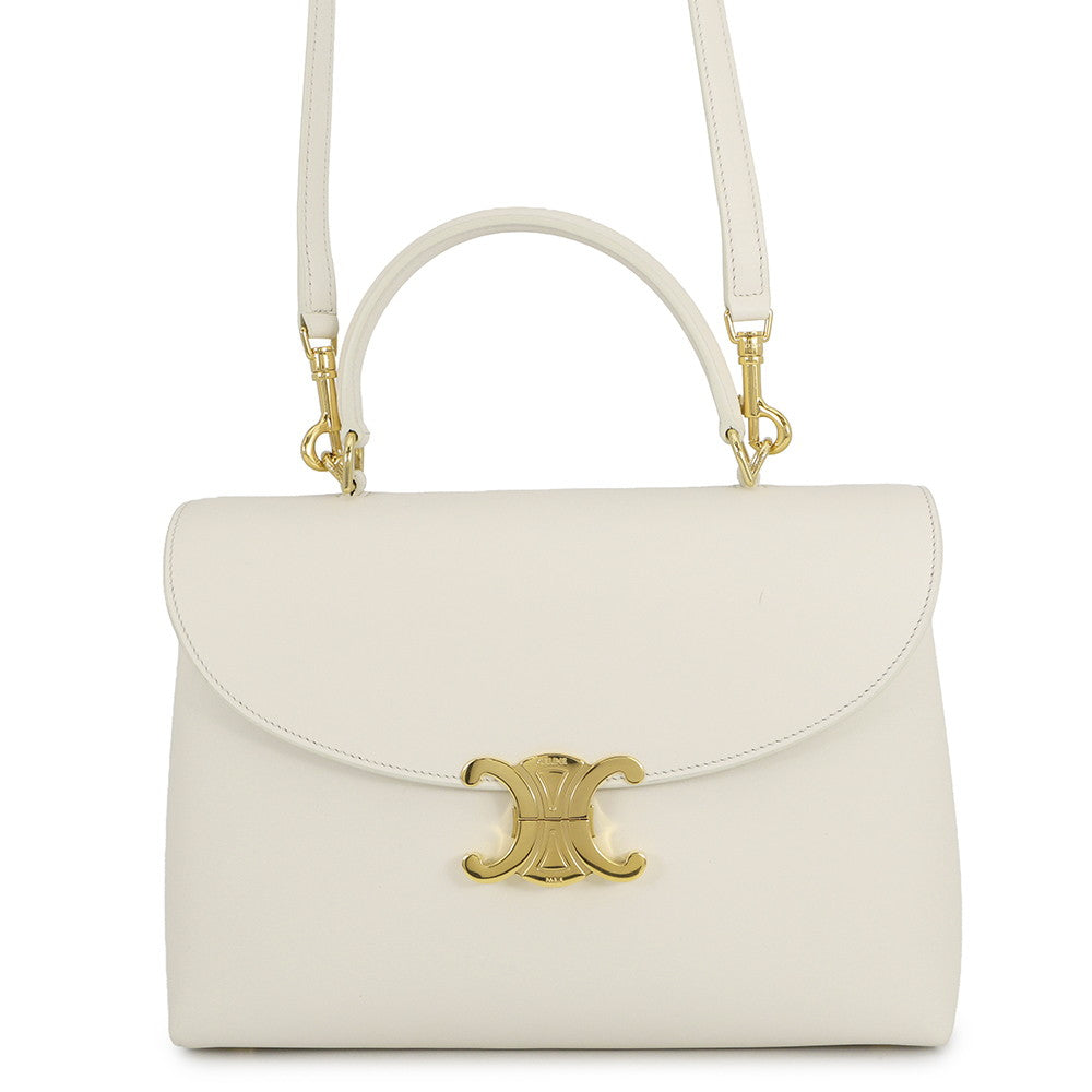 CELINE Nino Bag White117523GG2 Smooth Satined Calf Leather Size Medium