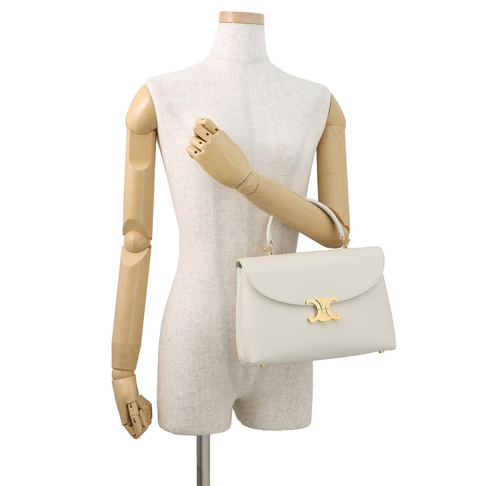 CELINE Nino Bag White117523GG2 Smooth Satined Calf Leather Size Medium
