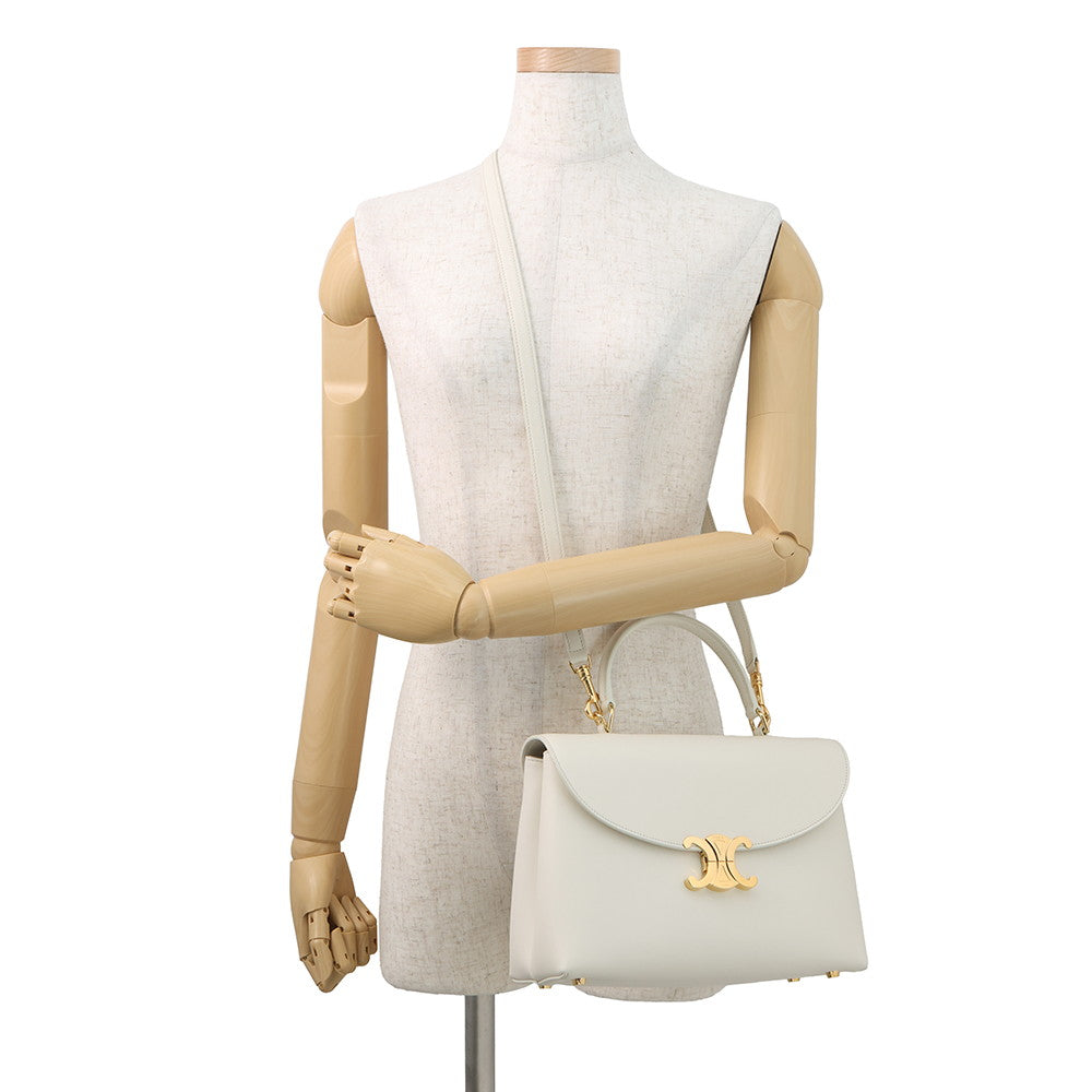 CELINE Nino Bag White117523GG2 Smooth Satined Calf Leather Size Medium