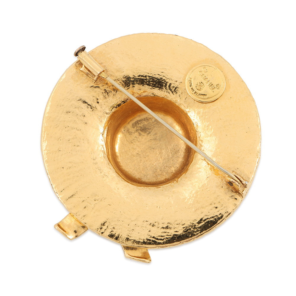 CHANEL Straw Hat Motif Brooch Metal