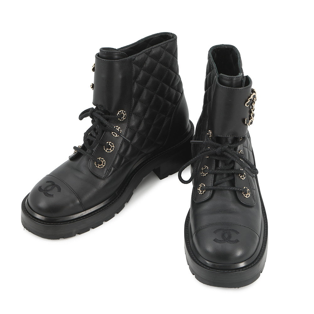 CHANEL Matelasse short boots BlackG36424 Leather Size 37.5C