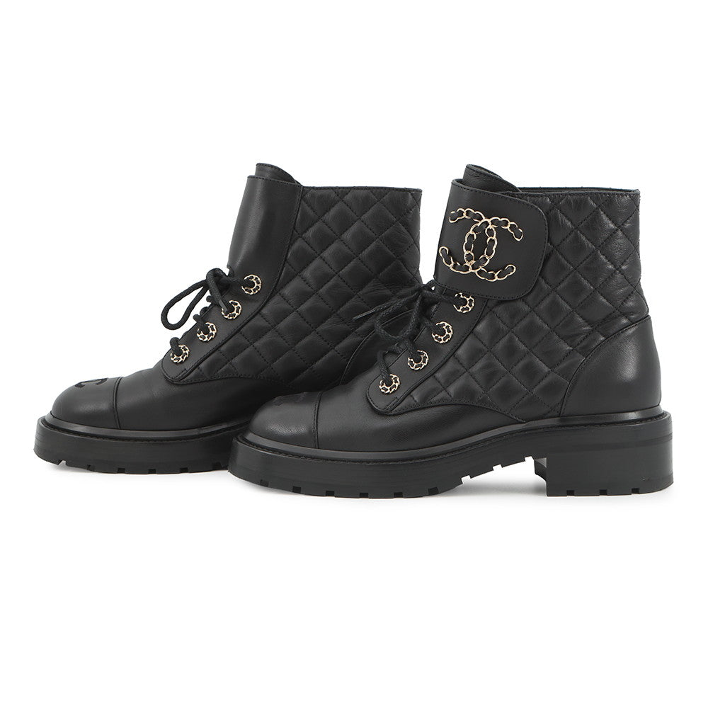 CHANEL Matelasse short boots BlackG36424 Leather Size 37.5C