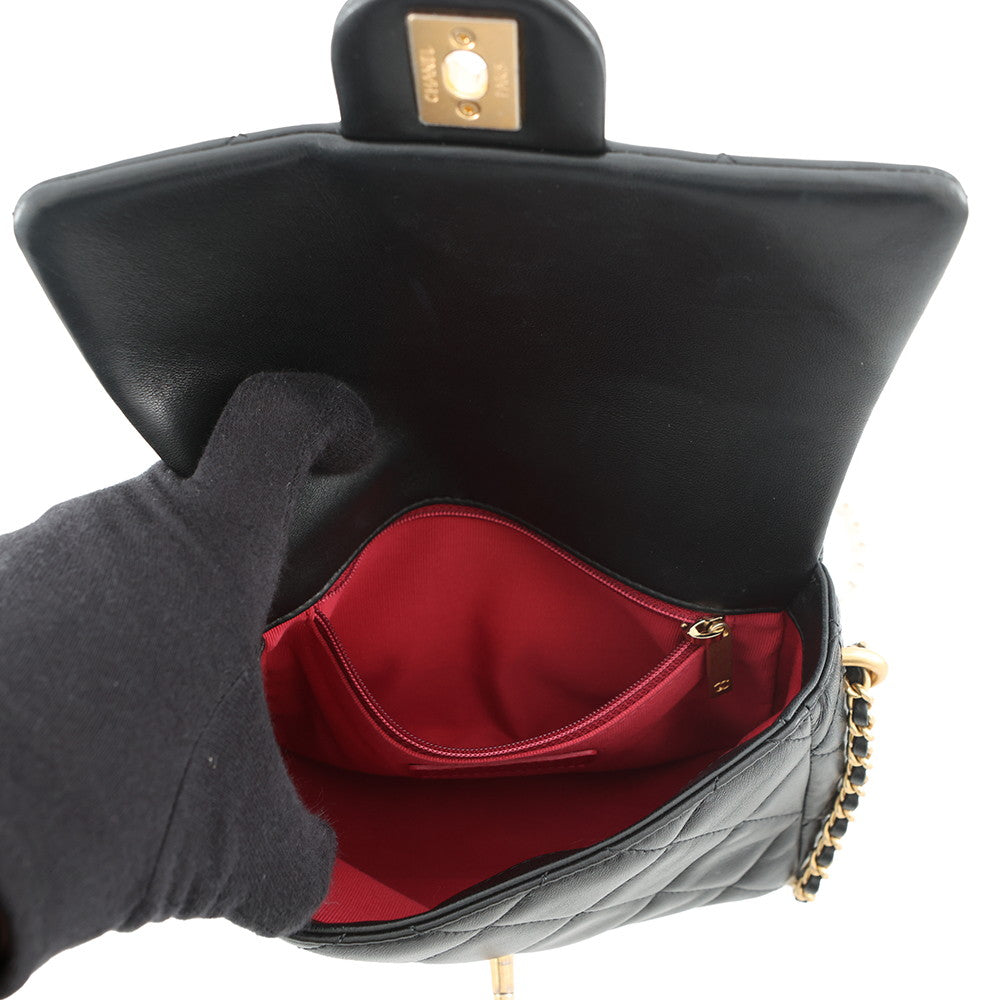 CHANEL Mini Matelasse Pearl Chainshoulder Bag BlackAS2855 Lambskin