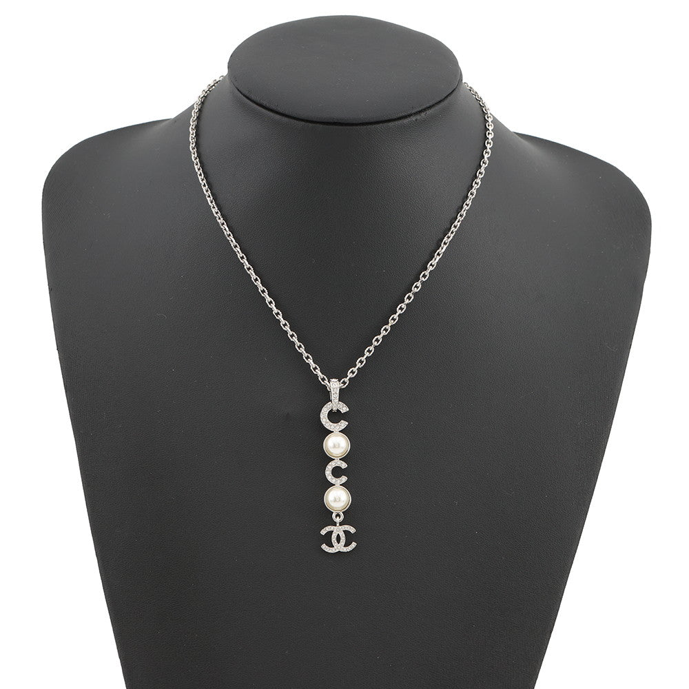 CHANEL CC Logo Faux Pearl Rhinestone NecklaceABF722 Metal Faux Pearl Rhinestone