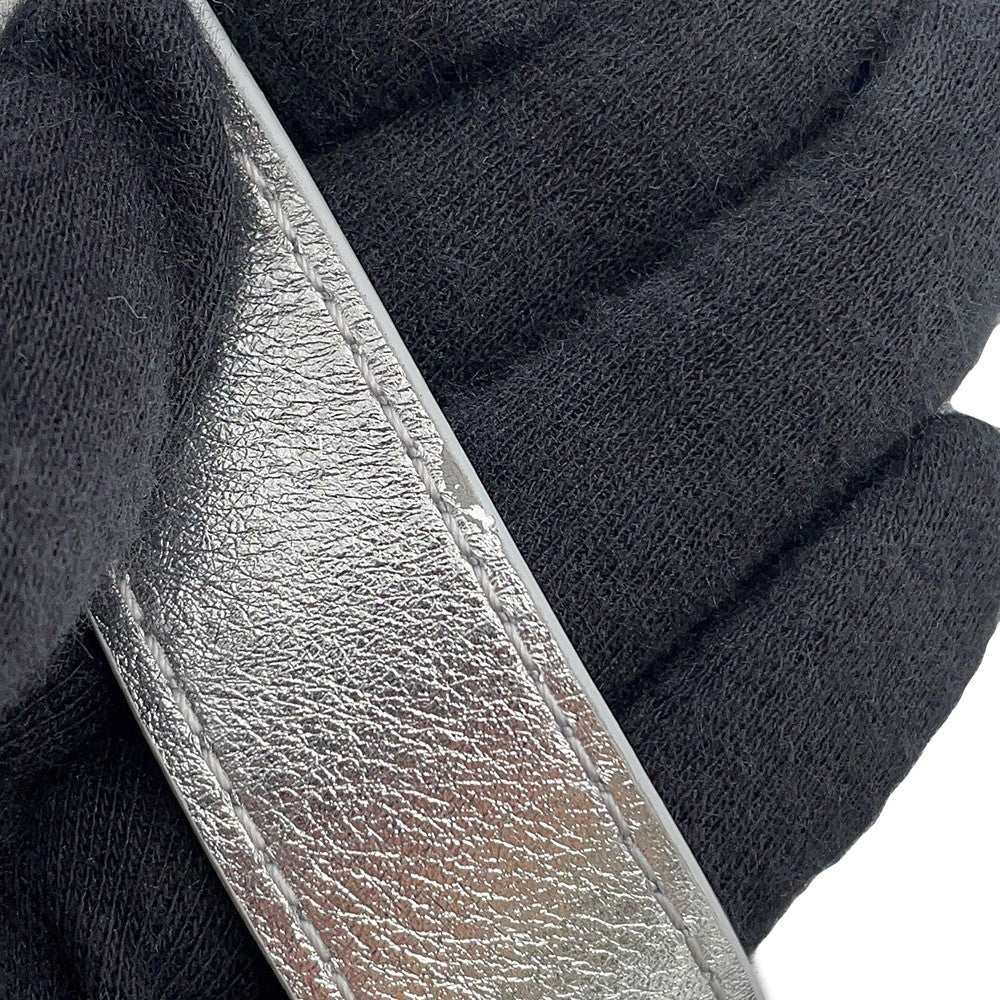 CHANEL CC Logo Club Monaco Chain Tote Bag Silver Shiny Calf Leather