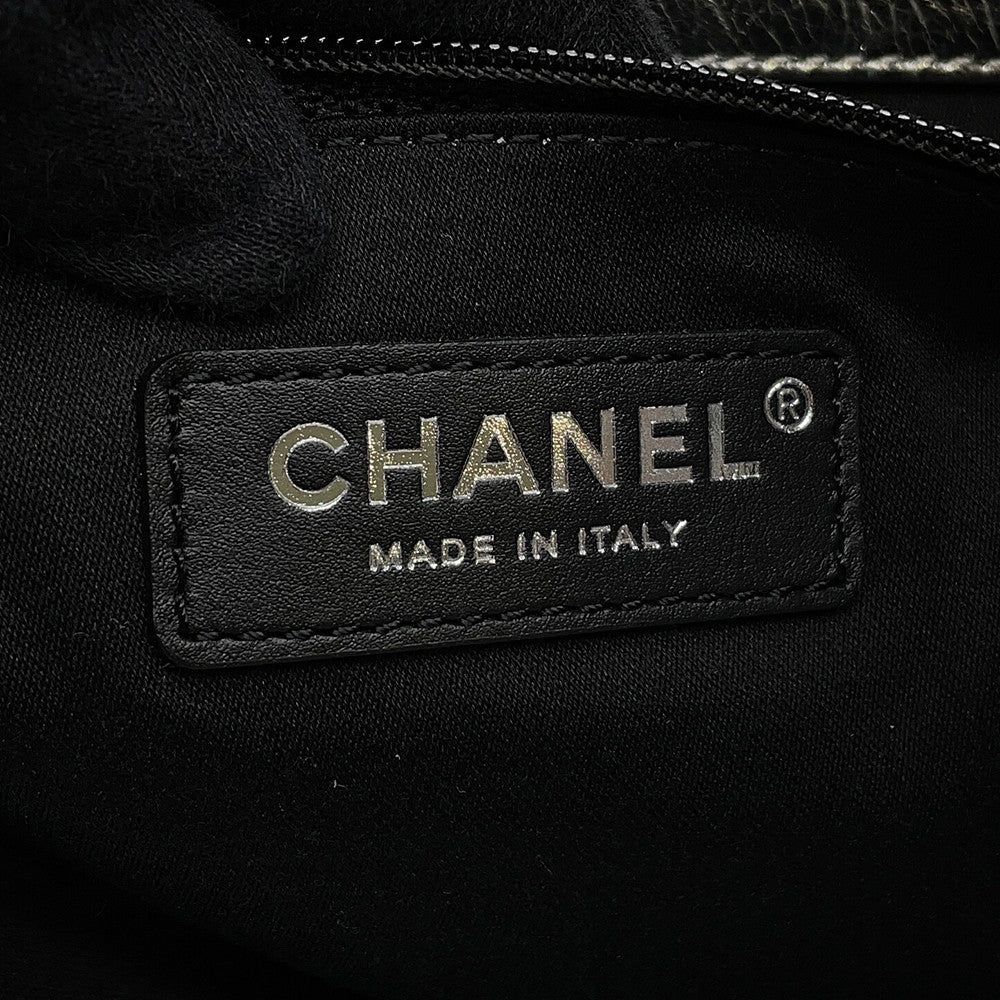CHANEL CC Logo Club Monaco Chain Tote Bag Silver Shiny Calf Leather