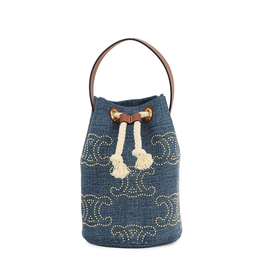 CELINE Triomphe Teen Drawstring Blue/Brown196532 Denim Leather