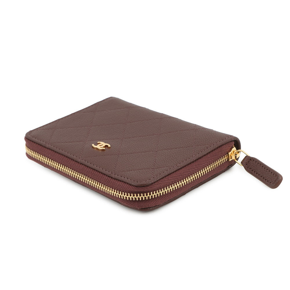 CHANEL CC Logo Round Zip Compact Wallet BrownAP4918 Grained Goatskin Leather