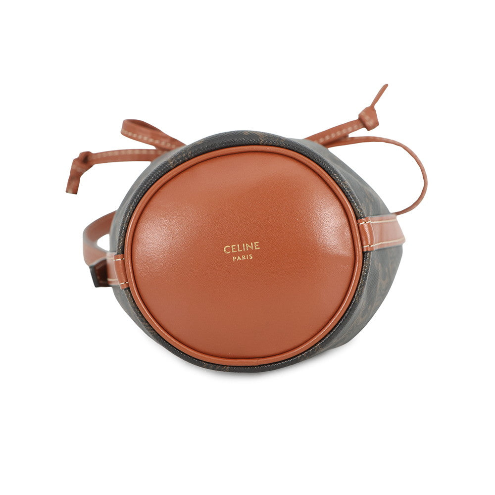 CELINE Drawstring Shoulder Bag Tan10H492 Leather PVC Size micro
