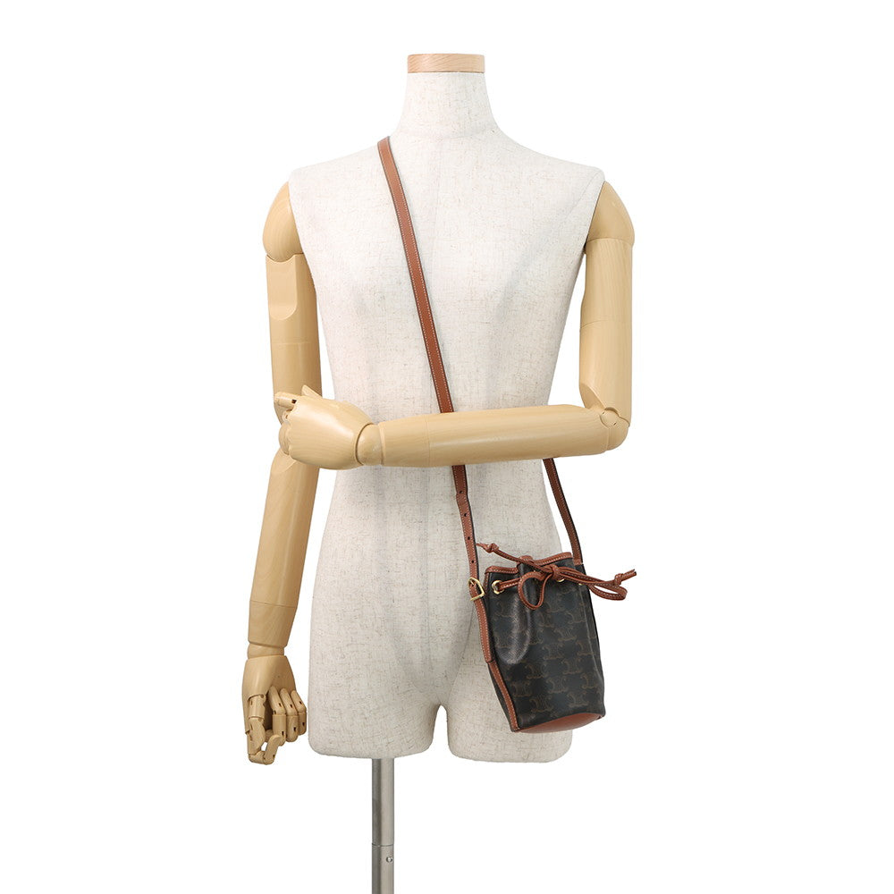 CELINE Drawstring Shoulder Bag Tan10H492 Leather PVC Size micro