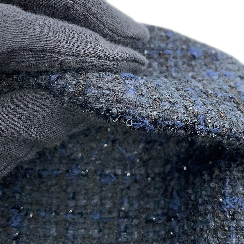 CHANEL Tweed Double-Breasted Coat Size 34 Black/NavyP64017 Cotton49% Polyamide31% Acryl20%