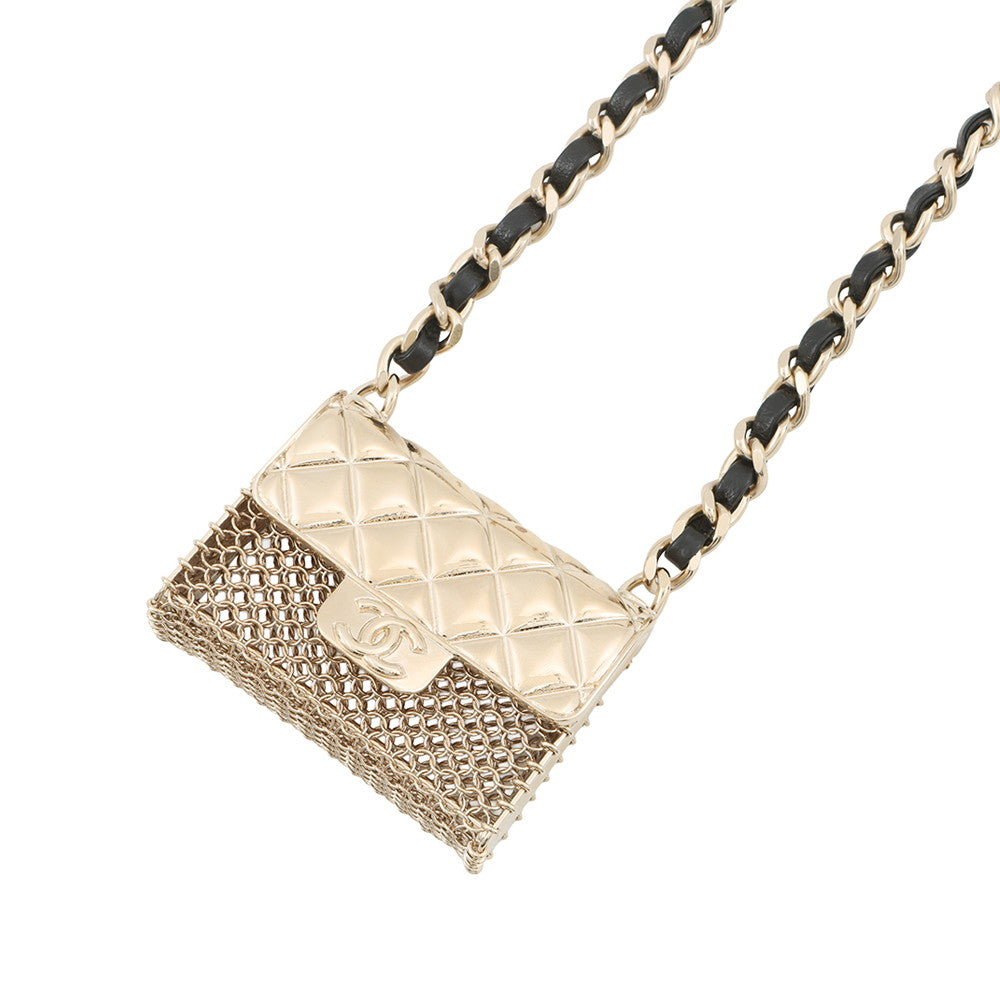 CHANEL Matelasse bag motif necklace Champagne Gold/BlackAB6136 Gold Plated Leather