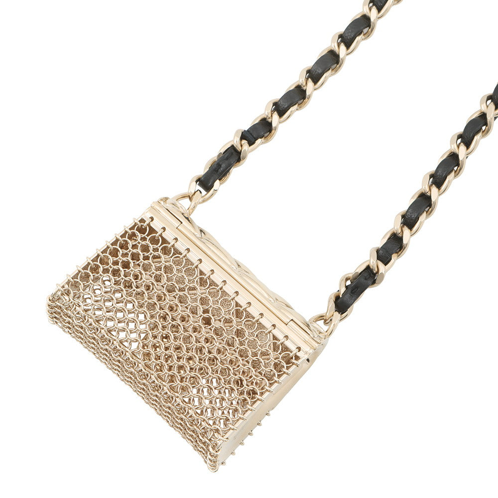 CHANEL Matelasse bag motif necklace Champagne Gold/BlackAB6136 Gold Plated Leather