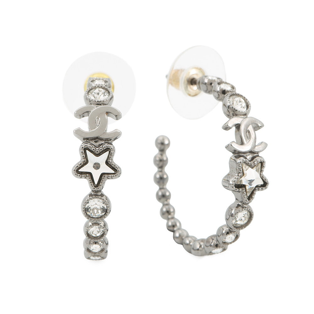 CHANEL CC Logo Hoop Earrings Metal Rhinestone