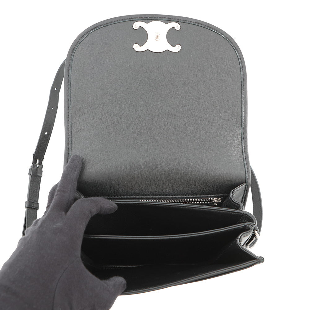 CELINE Triomphe Busas Shoulder Bag Black114453 Leather Size Medium