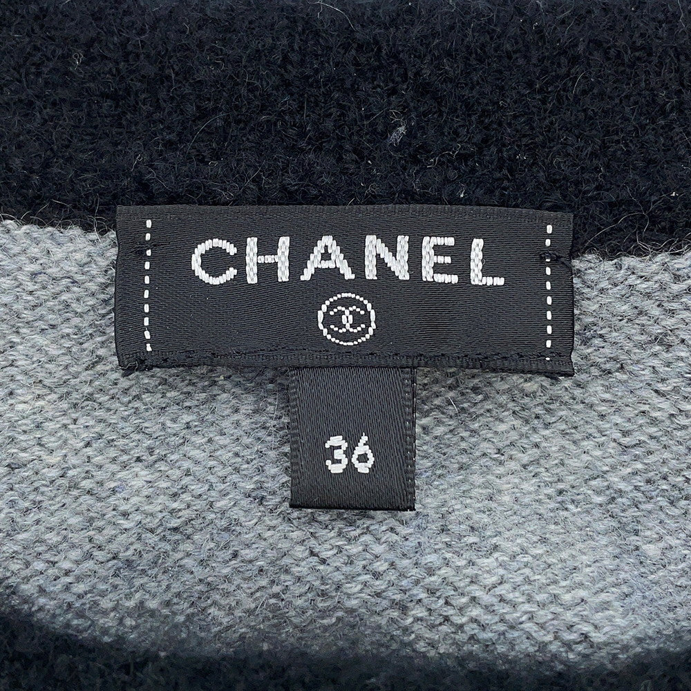 CHANEL COCO Button cardigan Size 36 Gray/BlackP71355 K10217 NE807 Cashmere100% Rhinestone