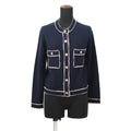 CHANEL No5Button Collarless Cardigan Size 36 NavyP70793 K10084 NC238 Cashmere100%