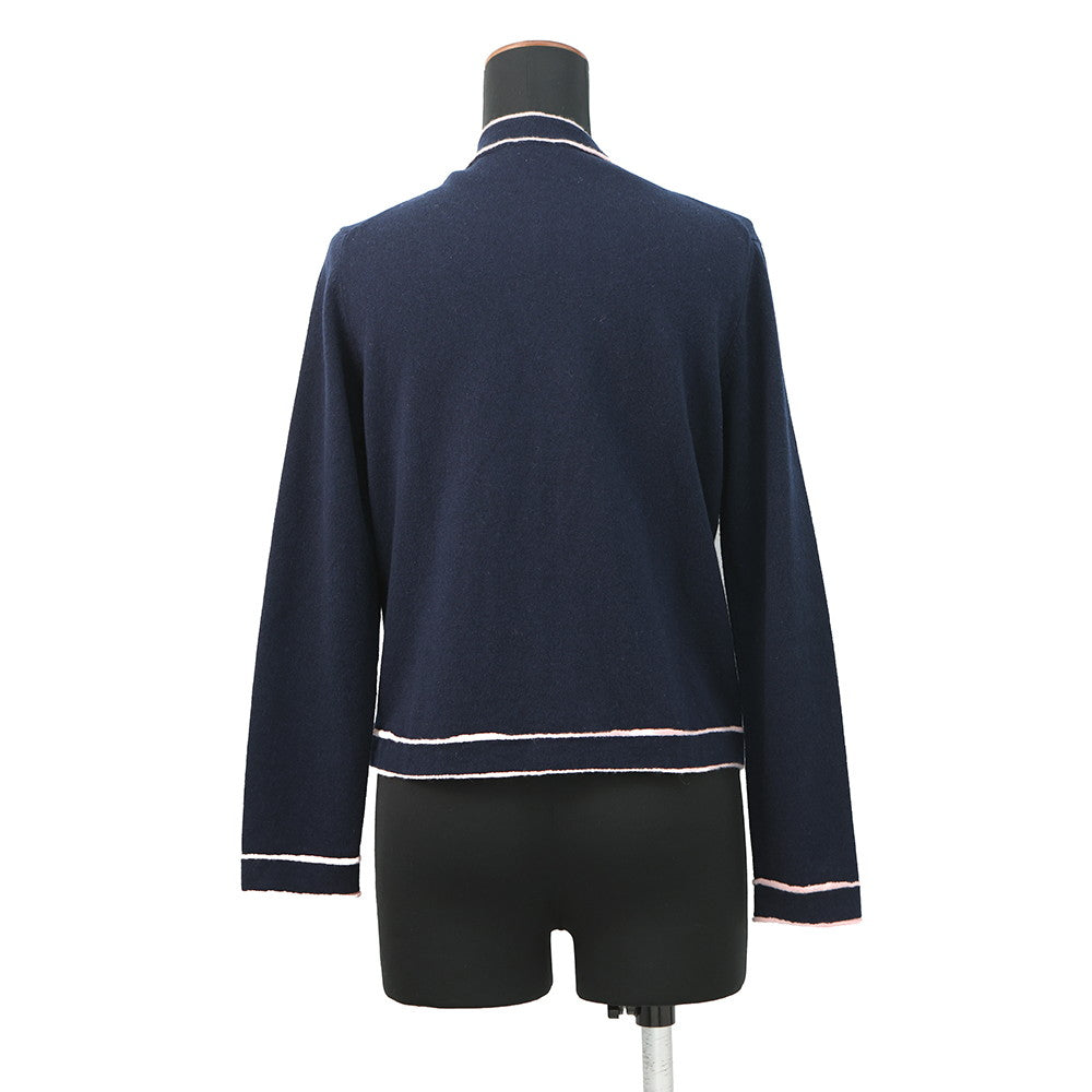 CHANEL No5Button Collarless Cardigan Size 36 NavyP70793 K10084 NC238 Cashmere100%