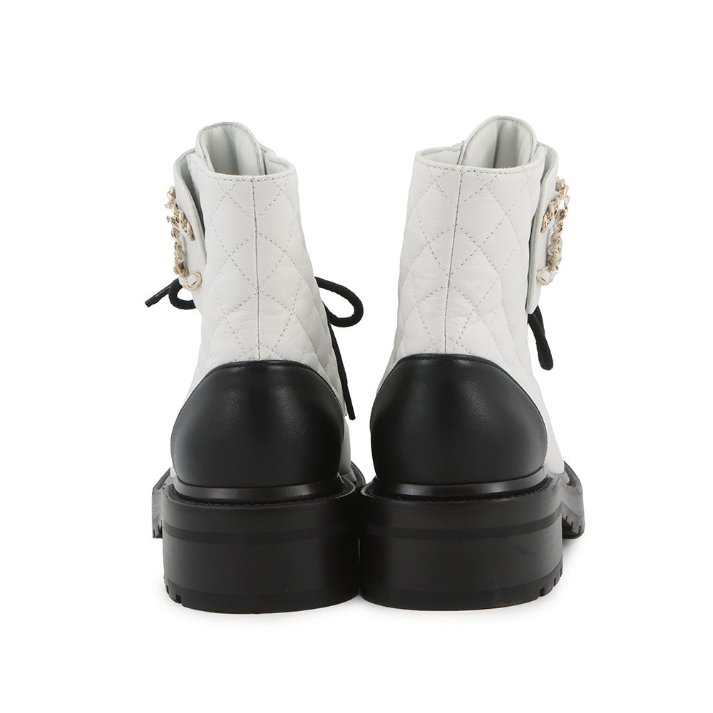CHANEL CC Logo High-Top Sneakers White/BlackG36424 Leather Size 36H