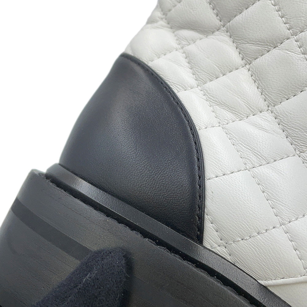 CHANEL CC Logo High-Top Sneakers White/BlackG36424 Leather Size 36H