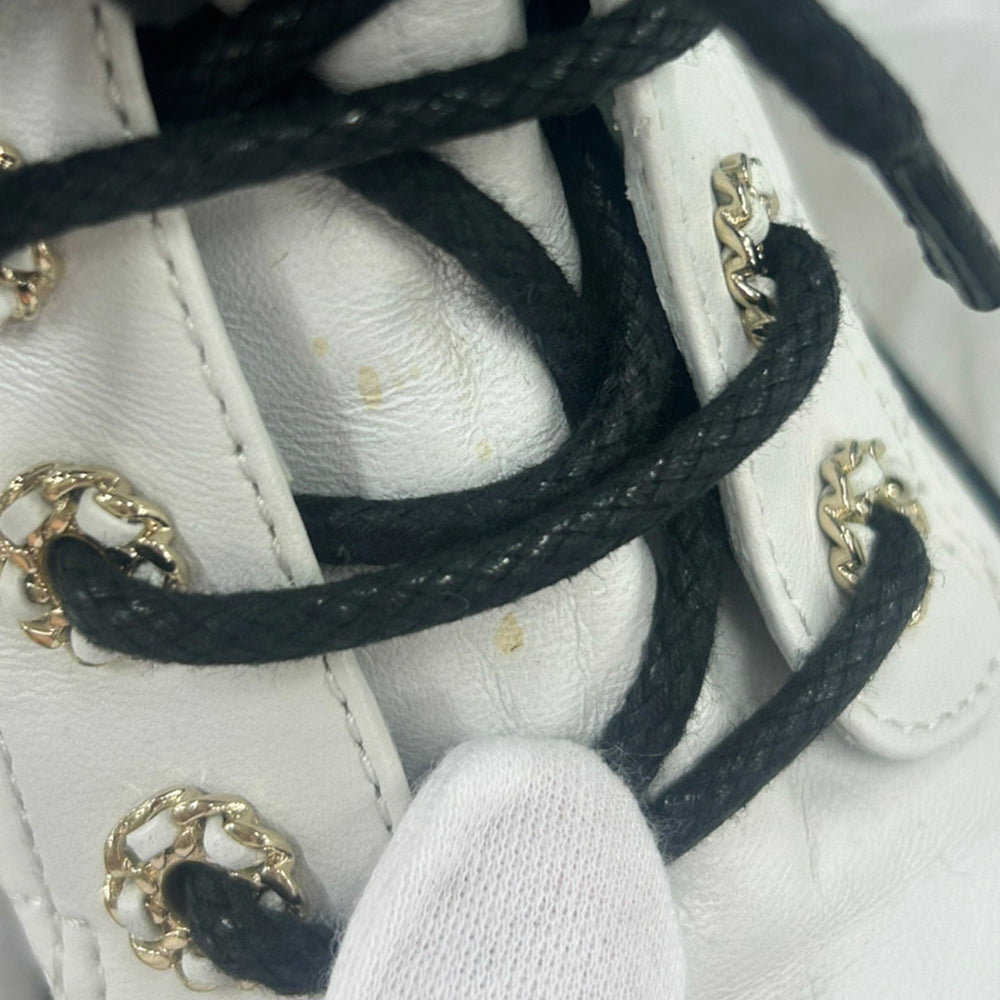 CHANEL CC Logo High-Top Sneakers White/BlackG36424 Leather Size 36H