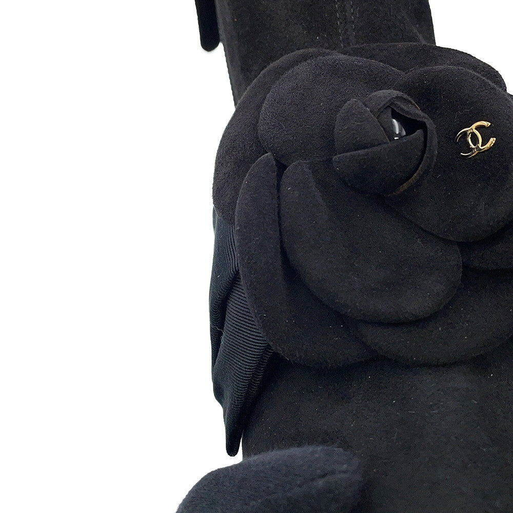 CHANEL Camellia short boots BlackG45310 suede Size 37C