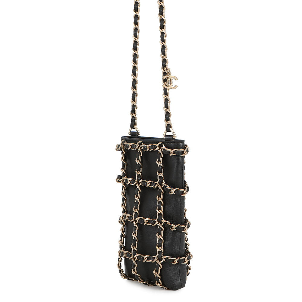 CHANEL Chocolate Bar Chain Shoulder Bag Phone Case BlackAP1161 Lambskin
