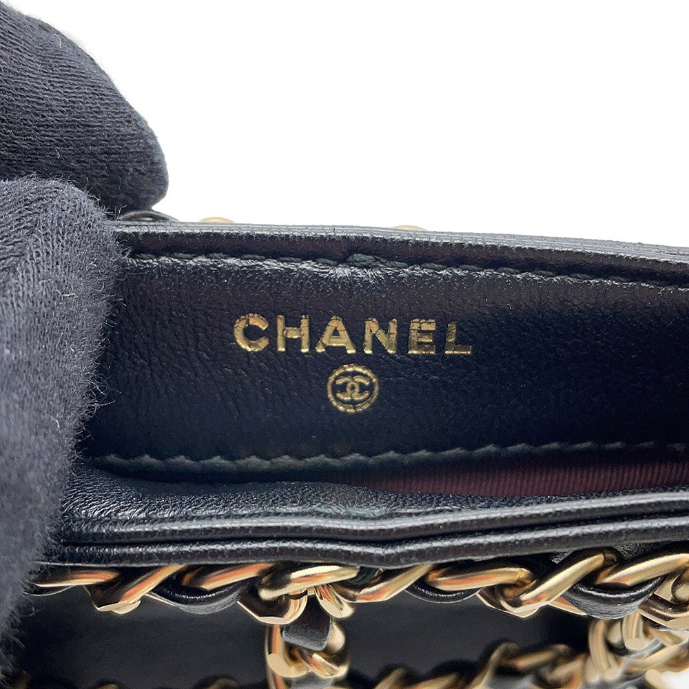 CHANEL Chocolate Bar Chain Shoulder Bag Phone Case BlackAP1161 Lambskin
